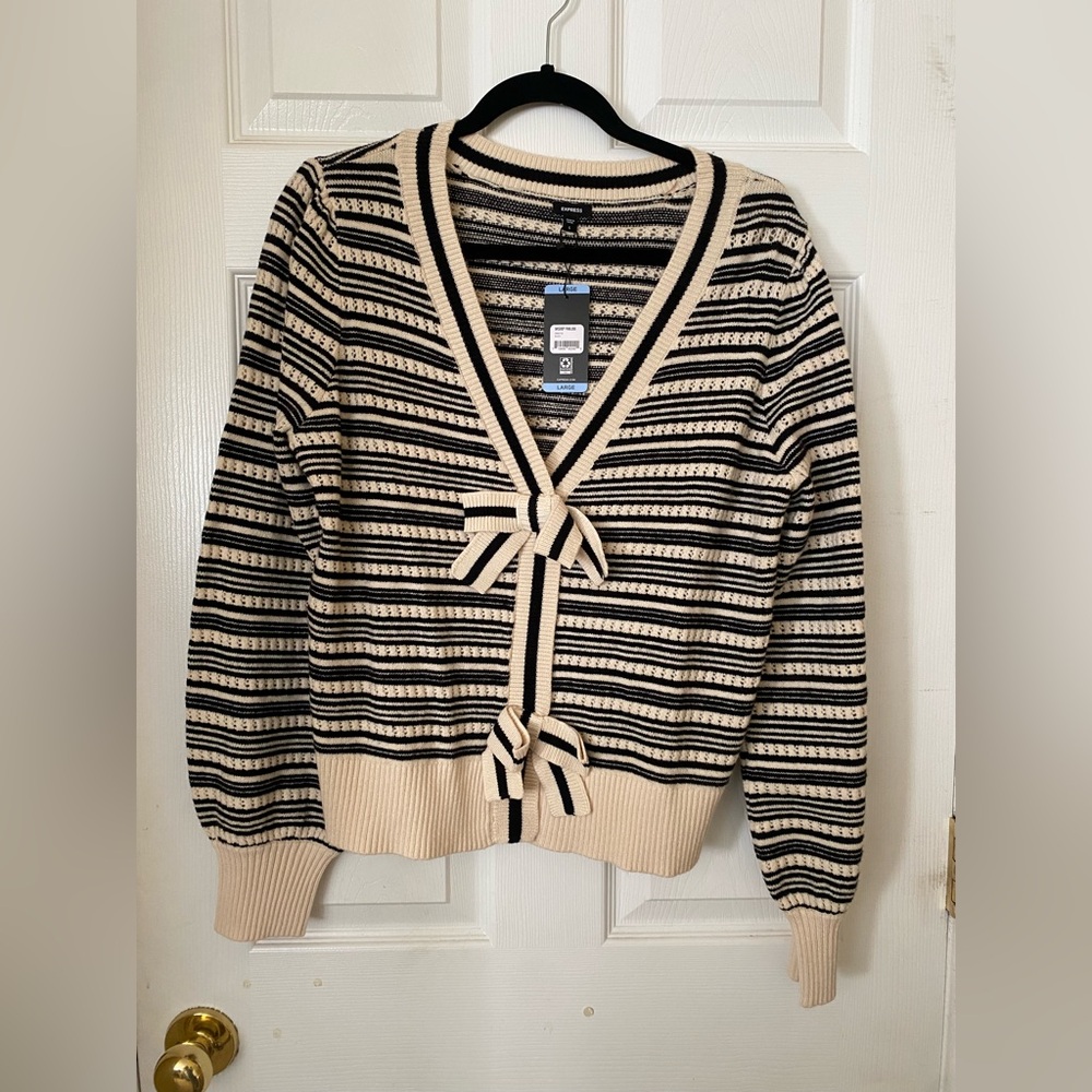 NWT - Express Black and Cream Striped Cardigan